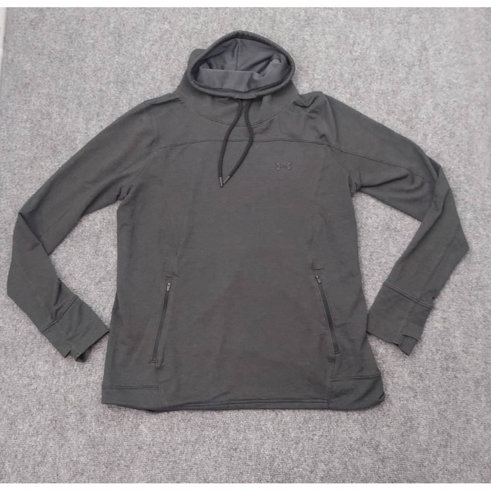 UNDER ARMOUR Funnel Neck Sweatshirt Women XL Dark Gray Pockets Pullover Athletic